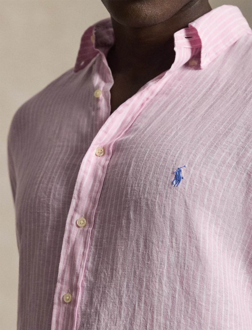 Polo Ralph Lauren Big & Tall overhemd roze gestreept linnen