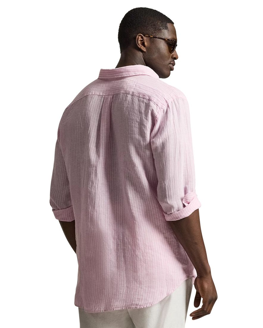 Polo Ralph Lauren Big & Tall overhemd roze gestreept linnen