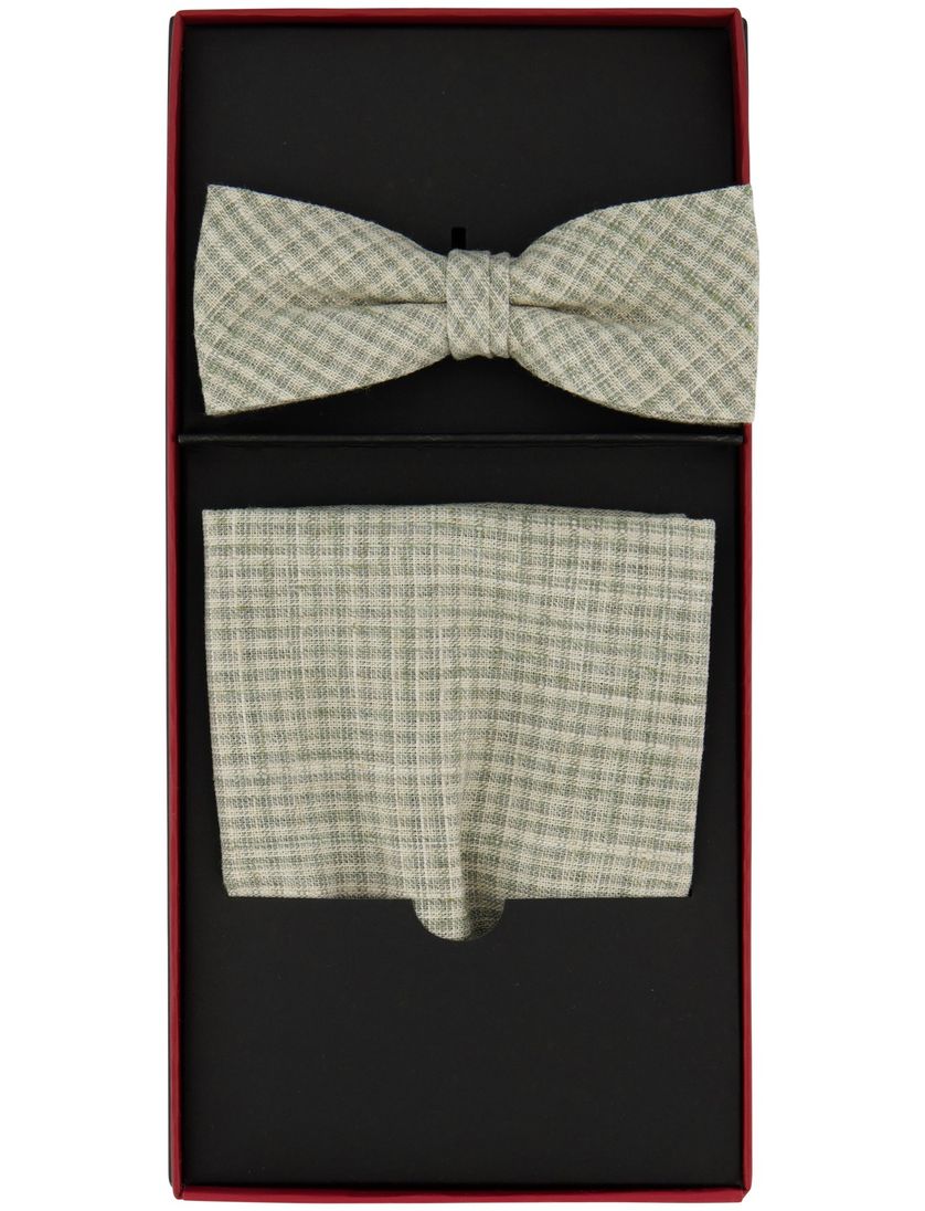 strik en pochet viscose Club of Gents geruit groen en creme