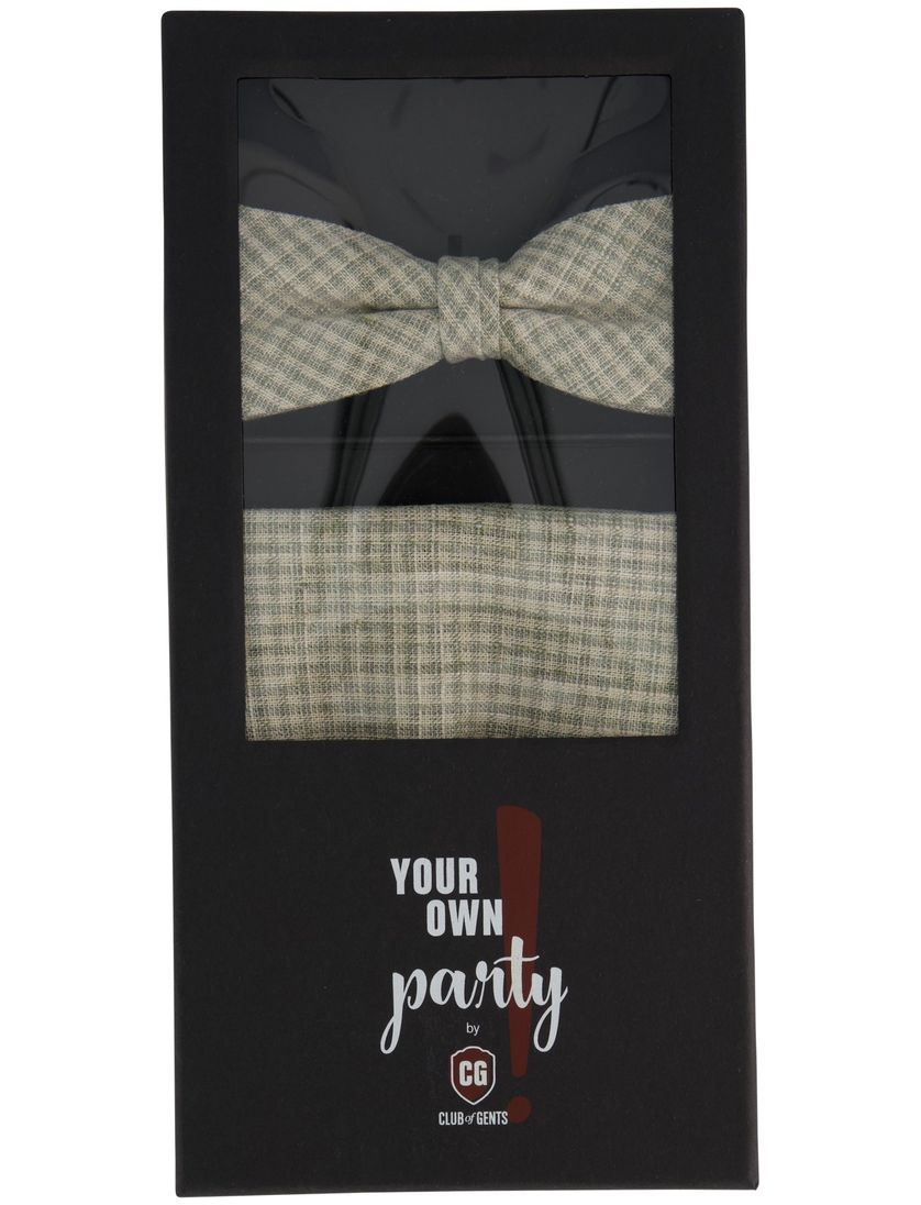 strik en pochet viscose Club of Gents geruit groen en creme