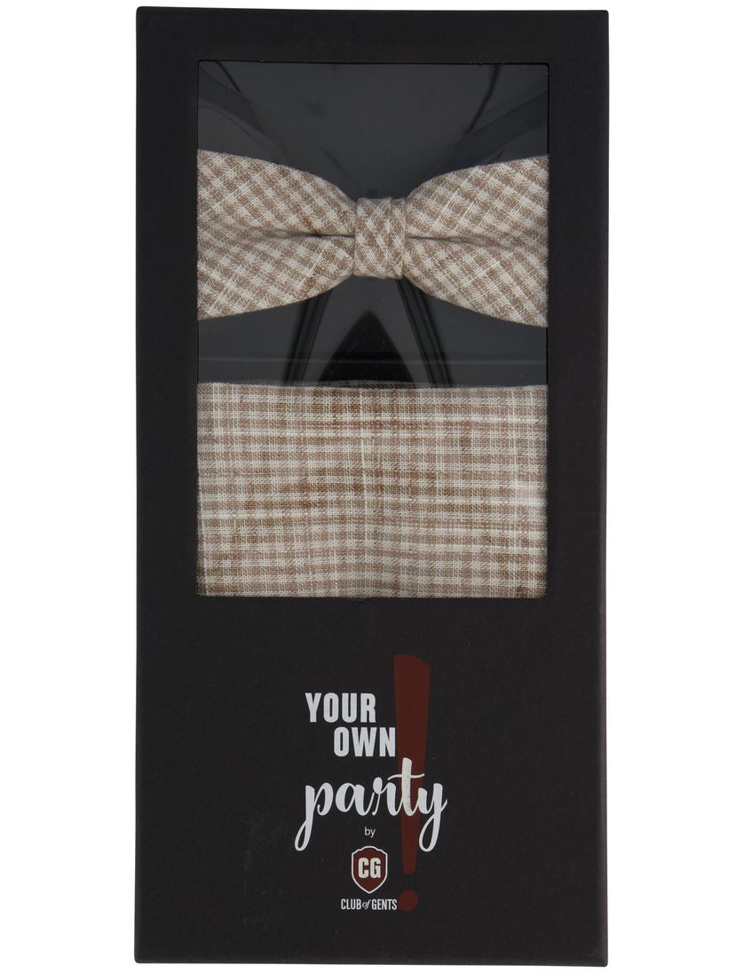 strik en pochet viscose Club of Gents geruit beige en creme