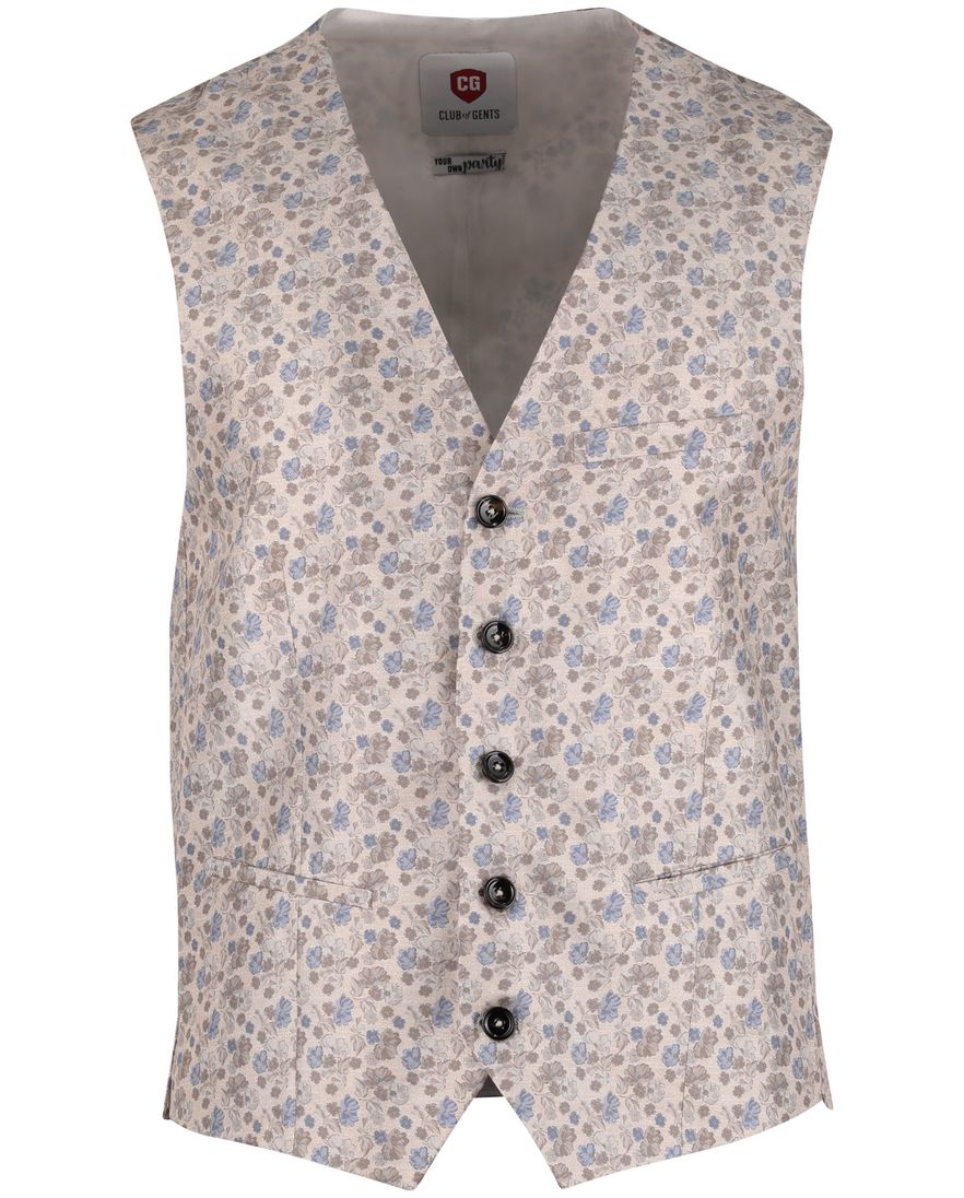 Club of Gents gilet zijde beige met blauwe broemen print