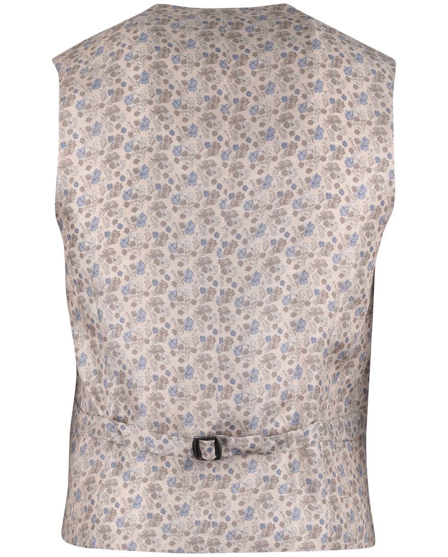Club of Gents gilet zijde beige met blauwe broemen print