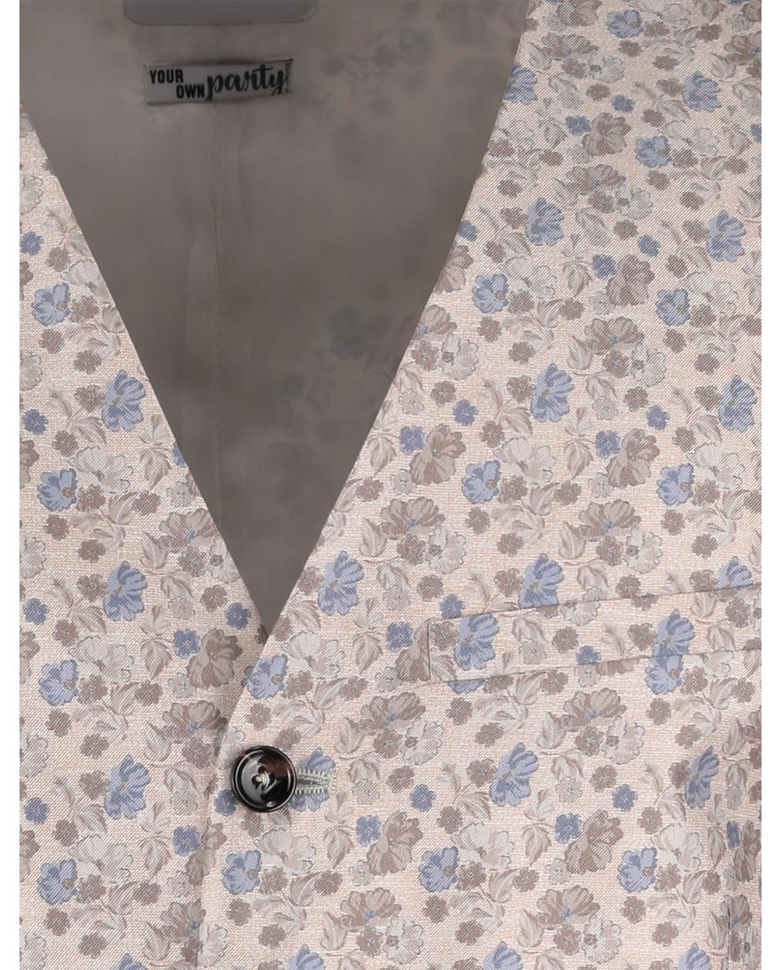 Club of Gents gilet zijde beige met blauwe broemen print