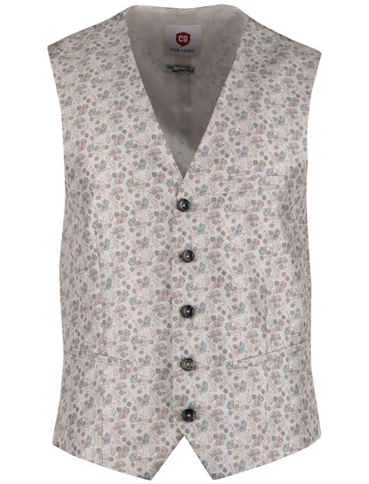 Club of Gents gilet beige zijde met groene bloemen