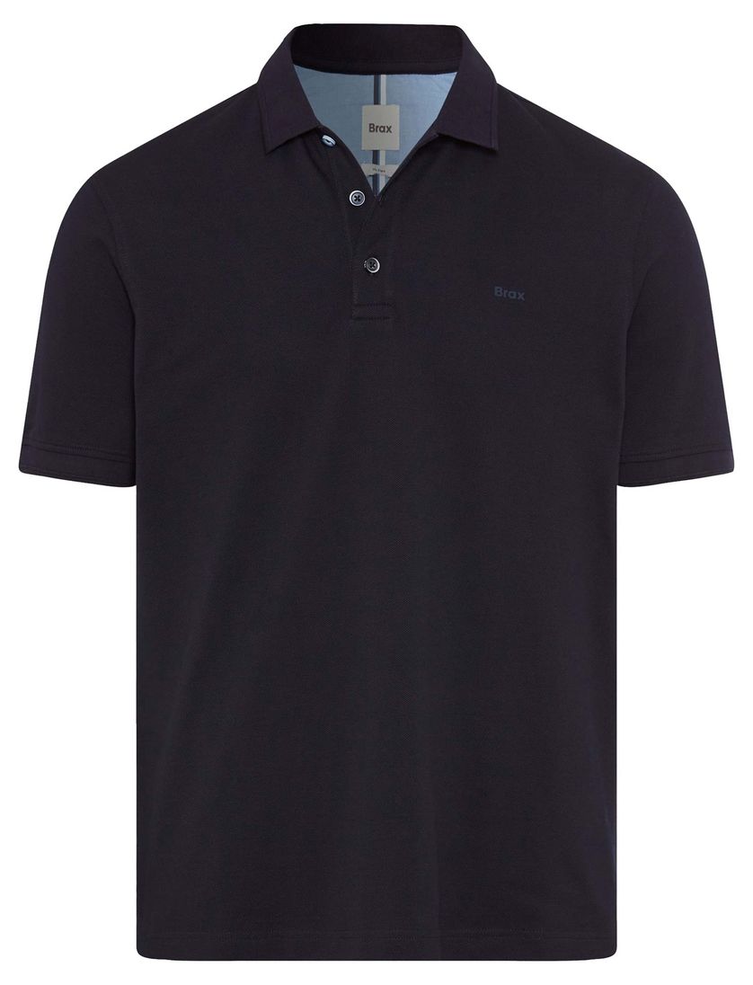 donkerblauwe polo korte mouw 3-knoops normale fit