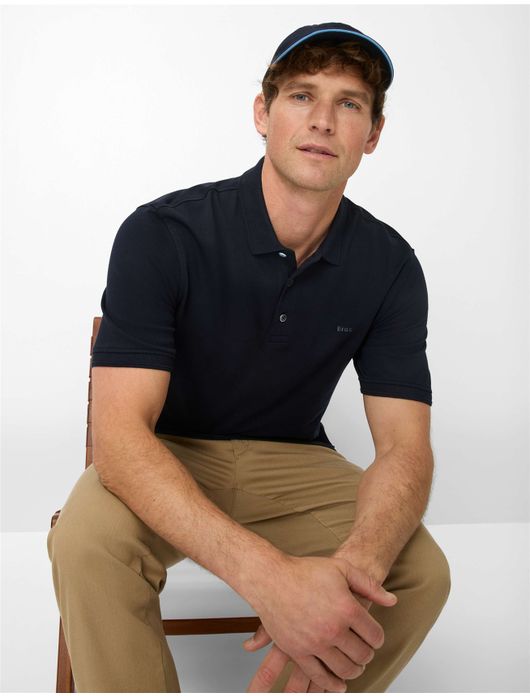 Brax poloshirt donkerblauw korte mouw 3 knopen