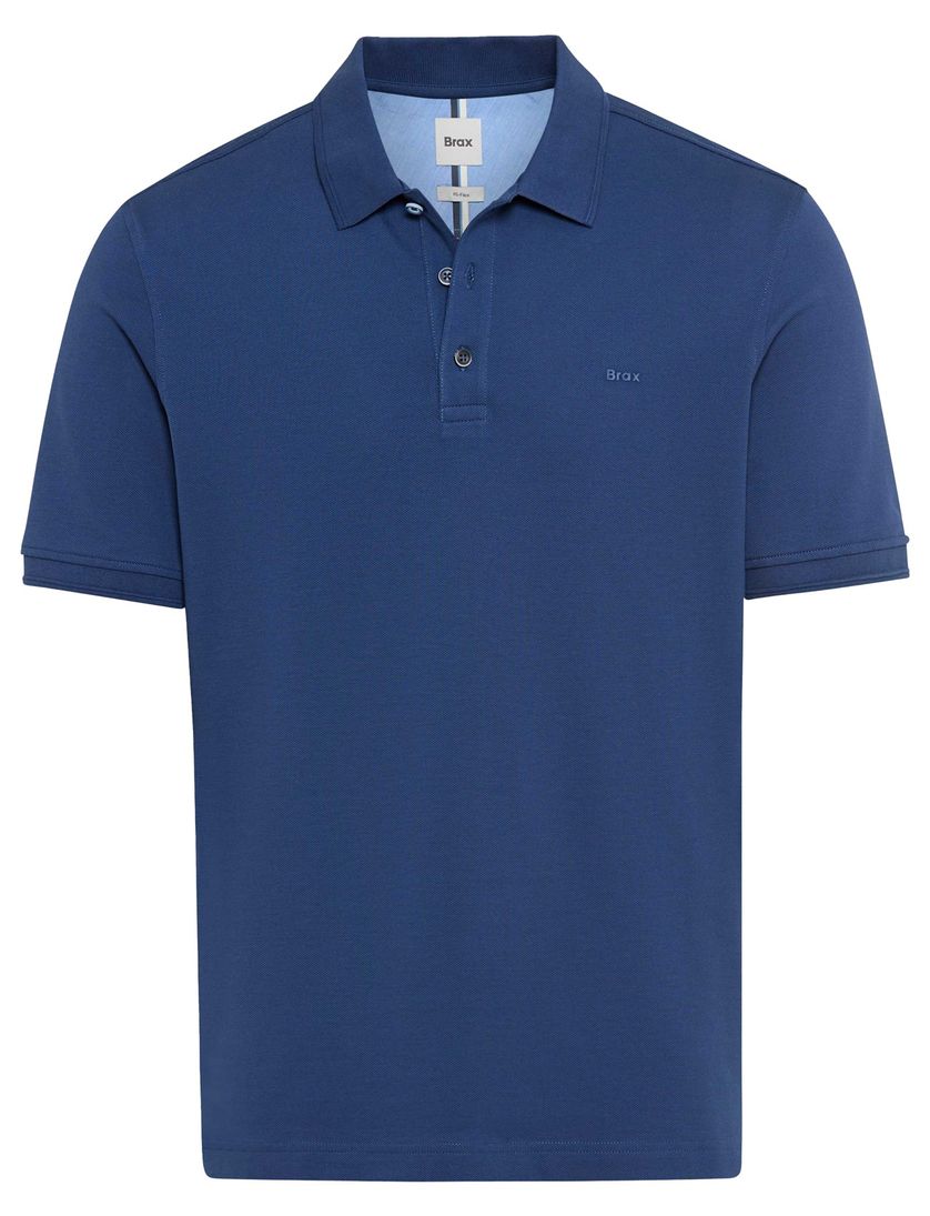 blauwe poloshirt Brax korte mouw 3 knopen normale fit