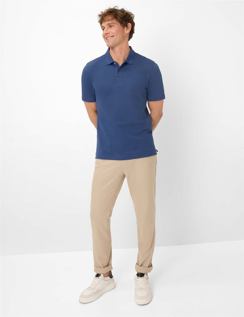 blauwe poloshirt Brax korte mouw 3 knopen normale fit