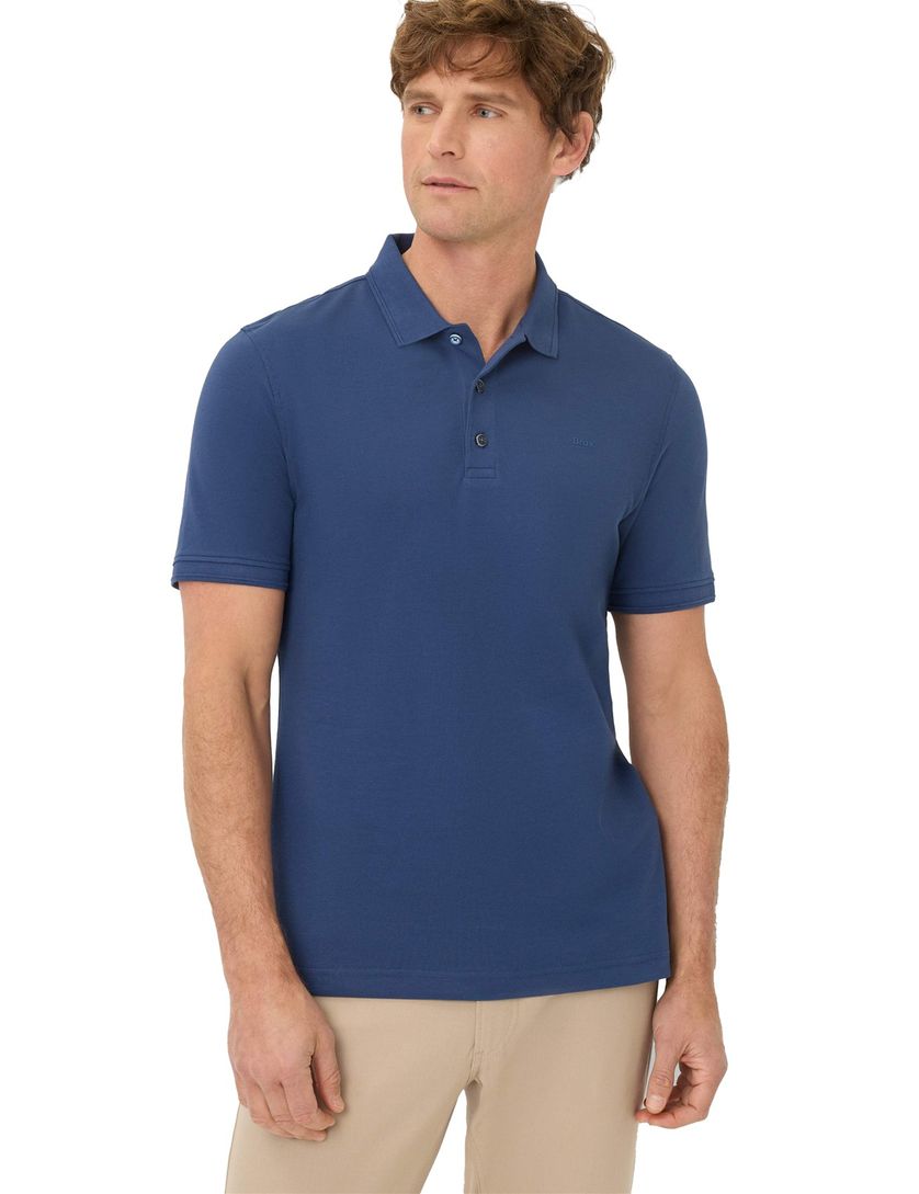 blauwe poloshirt Brax korte mouw 3 knopen normale fit