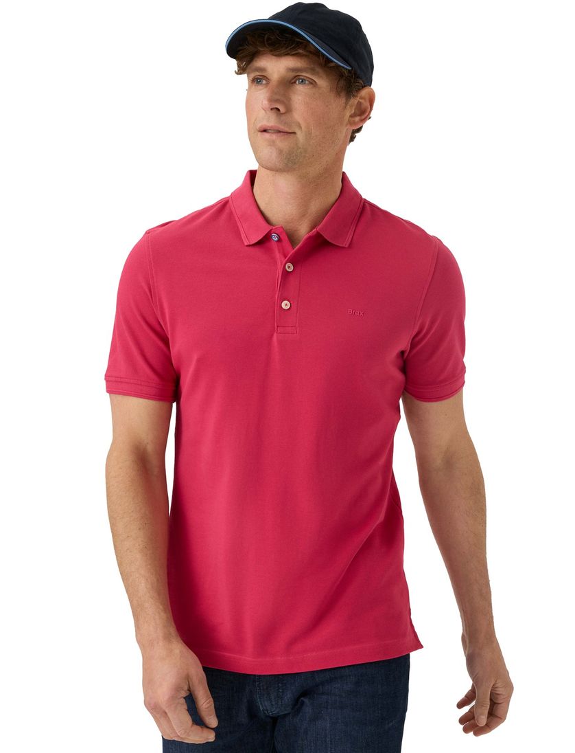 Brax poloshirt roze normale fit korte mouw 3-knoops