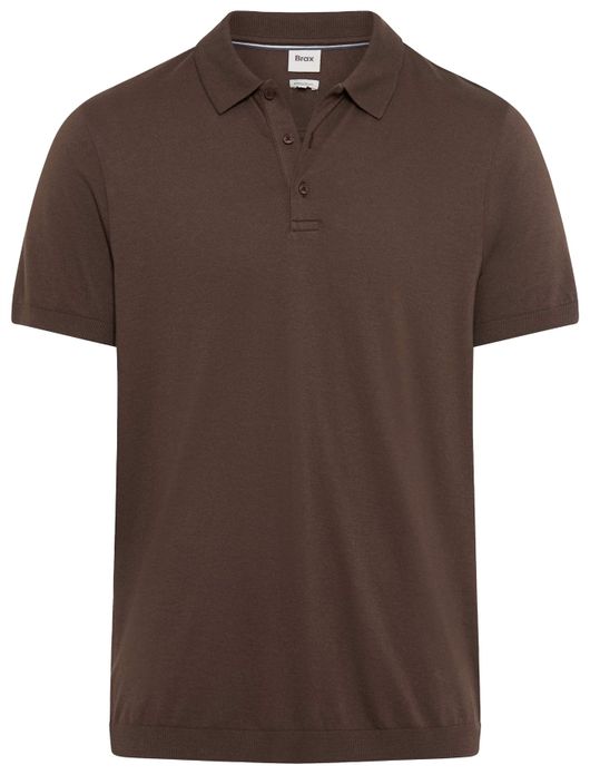 Brax poloshirt bruin effen katoen 3 knoops
