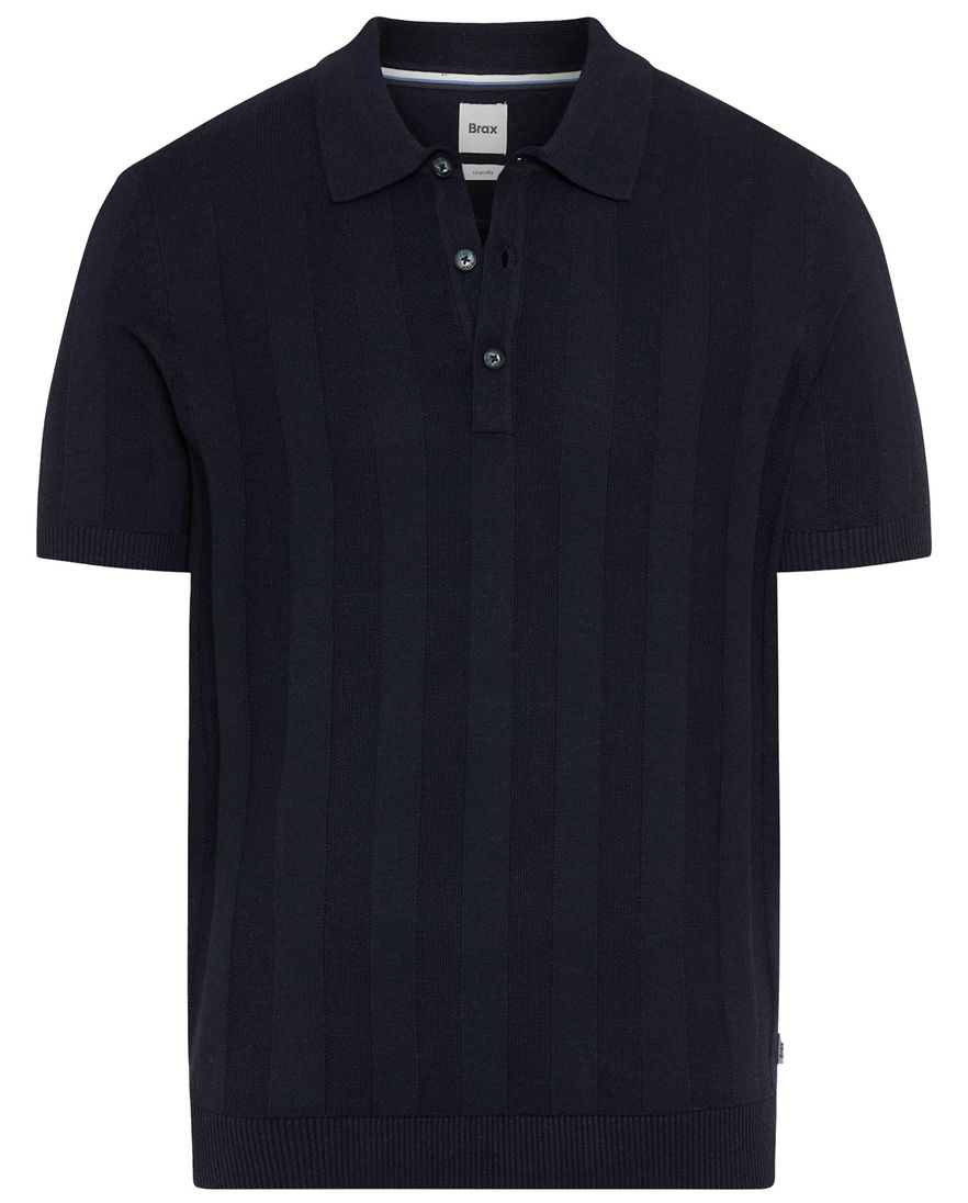 Brax poloshirt donkerblauw gestreept normale fit katoen
