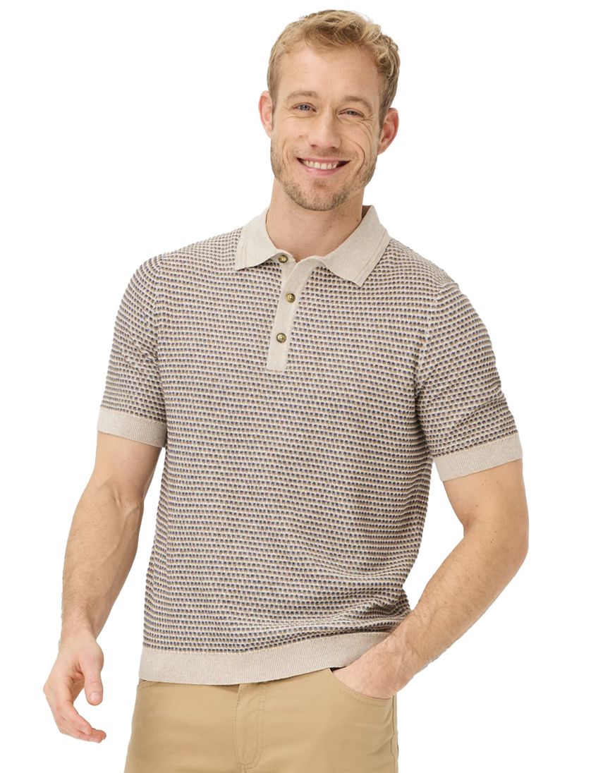 Brax polo beige geprint katoen normale fit