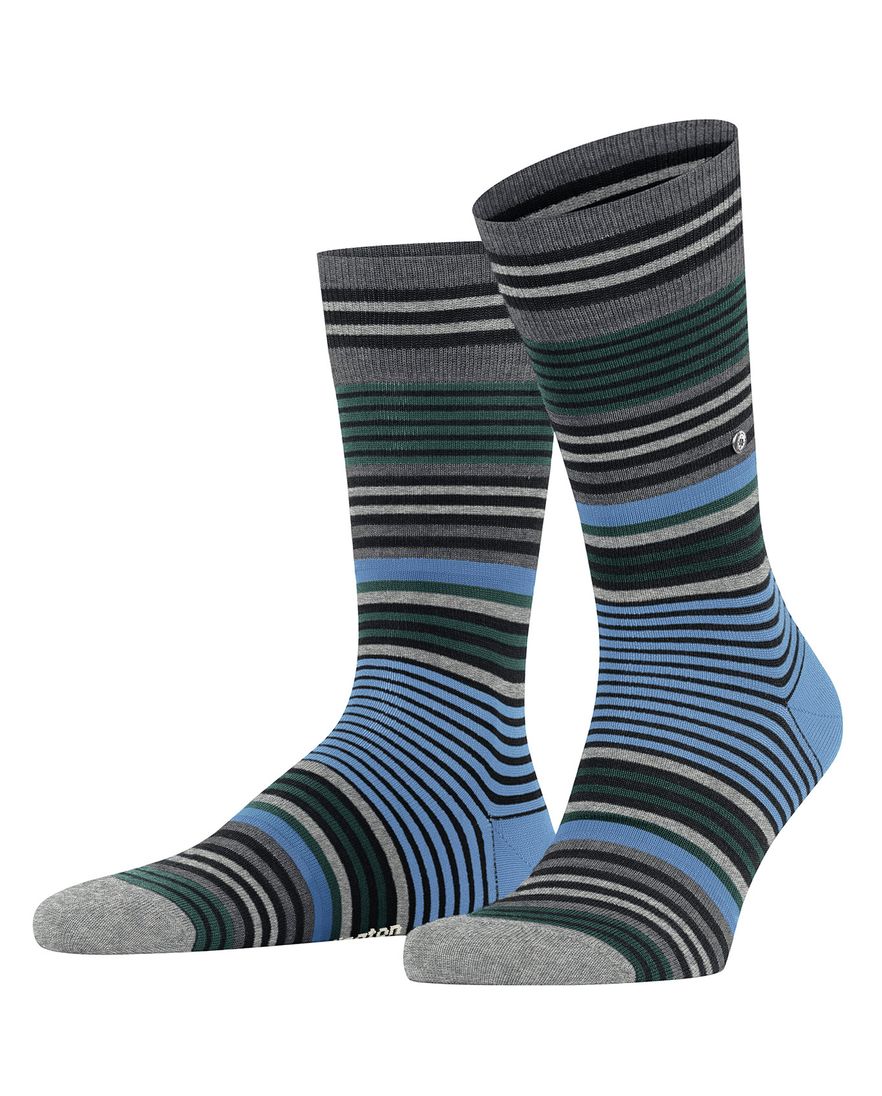 Burlington gestreepte sokken blauw en grijs
