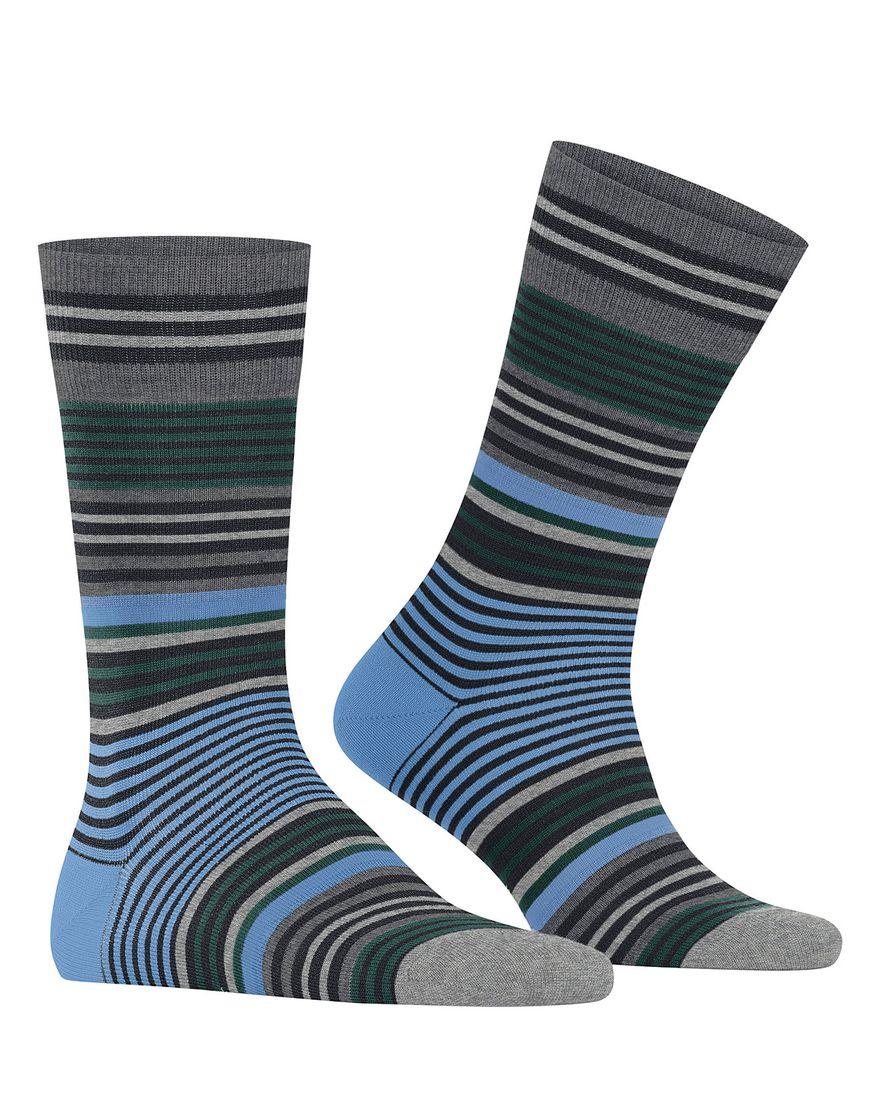 Burlington gestreepte sokken blauw en grijs