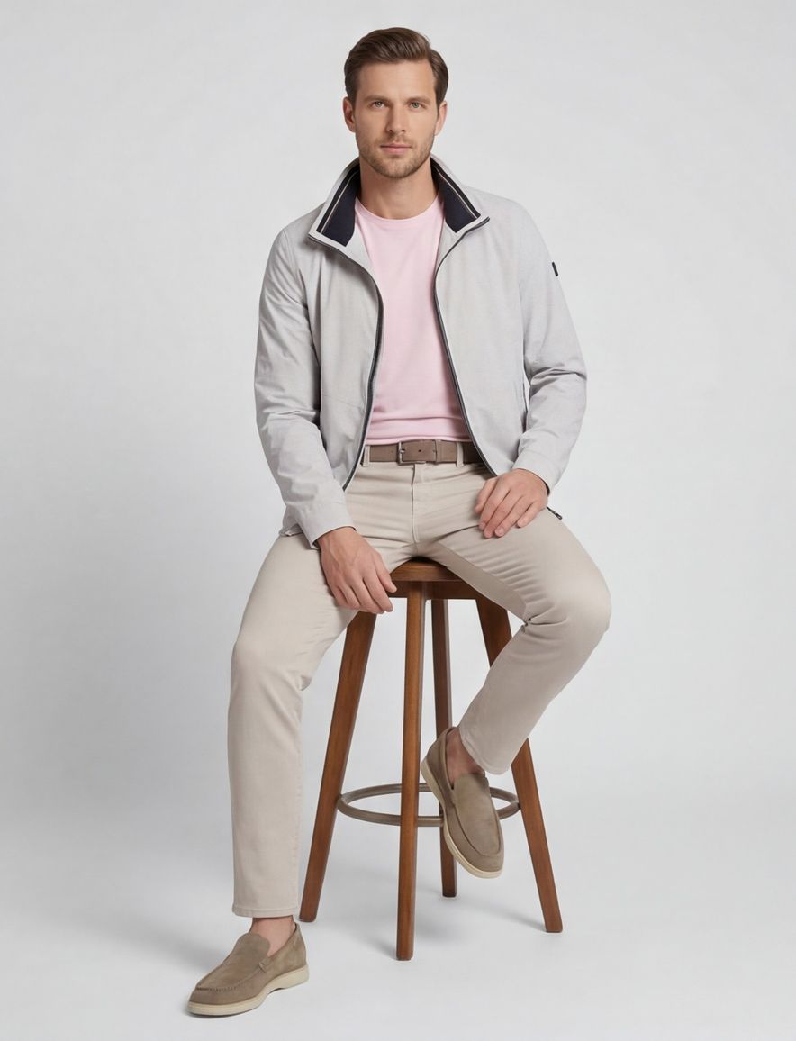 Grijze zomerjas Bugatti wijde fit waterafstotend capuchon