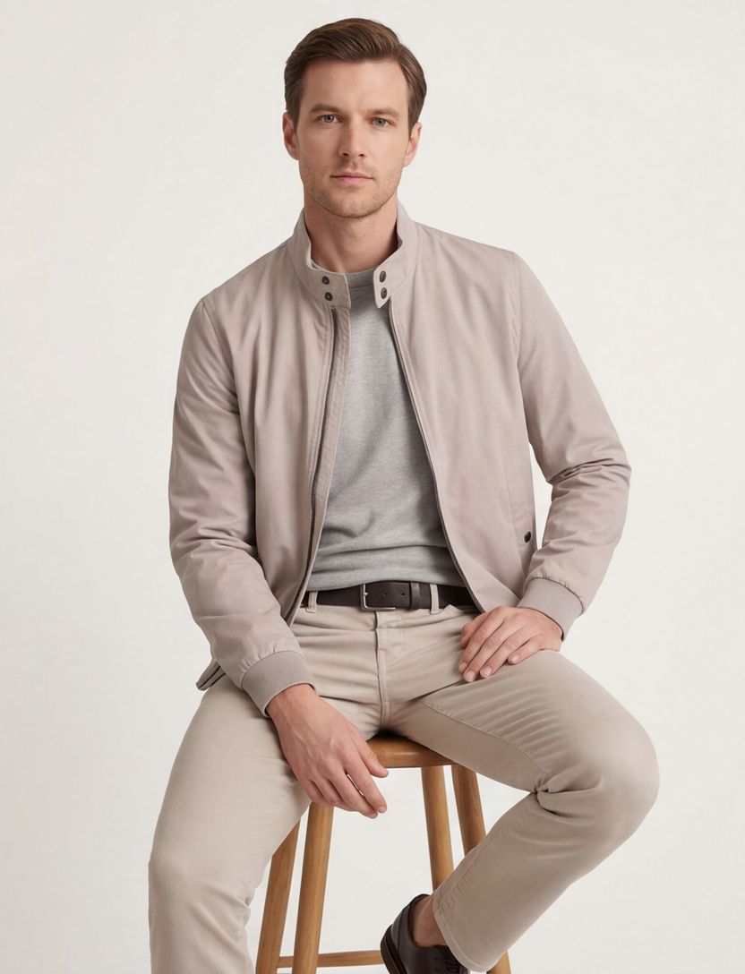 zomerjas beige Bugatti zonder capuchon kort met boord