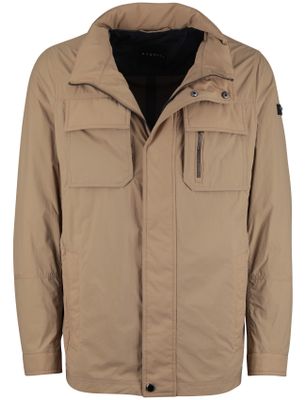 Bugatti zomerjas dubbele borstzak bruin Bugatti met capuchon rits en knopen