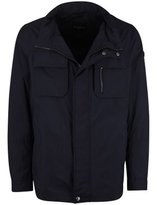 Bugatti zomerjas dubbele borstzak navy Bugatti met capuchon rits en knopen