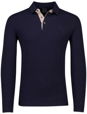Bugatti Donkerblauw poloshirt Bugatti knooprand beige