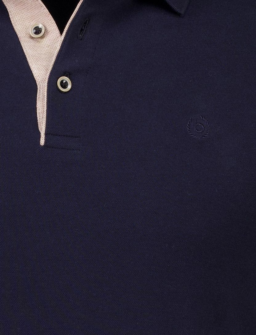 Donkerblauw poloshirt Bugatti knooprand beige