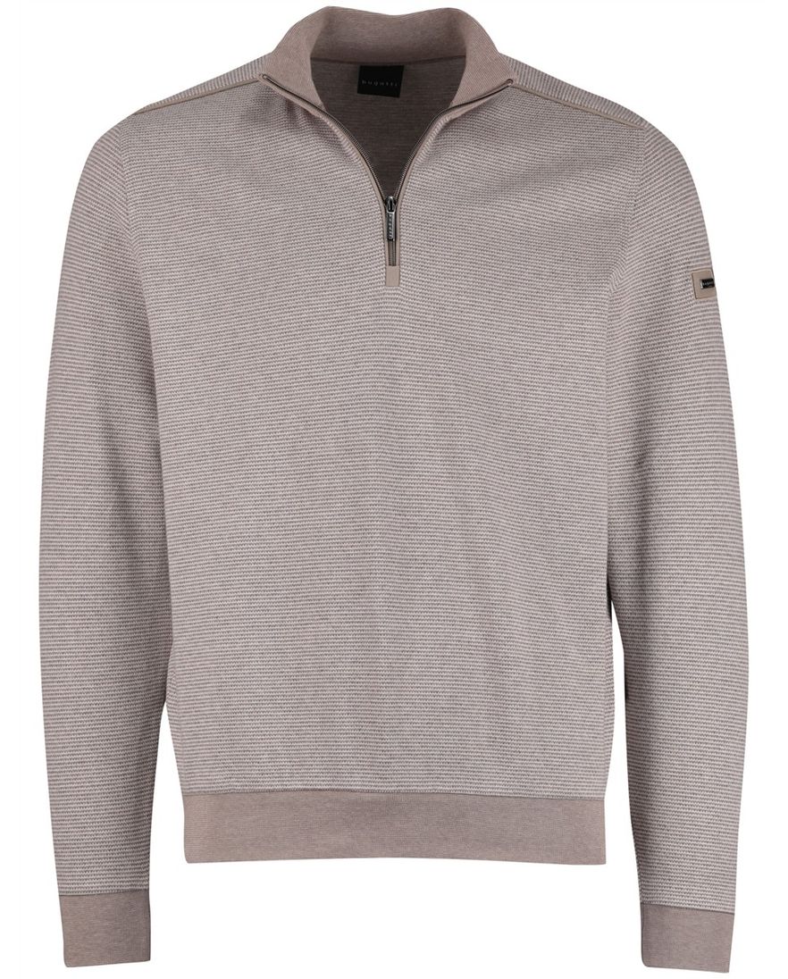 Bruine half zip trui Bugatti streepmotief
