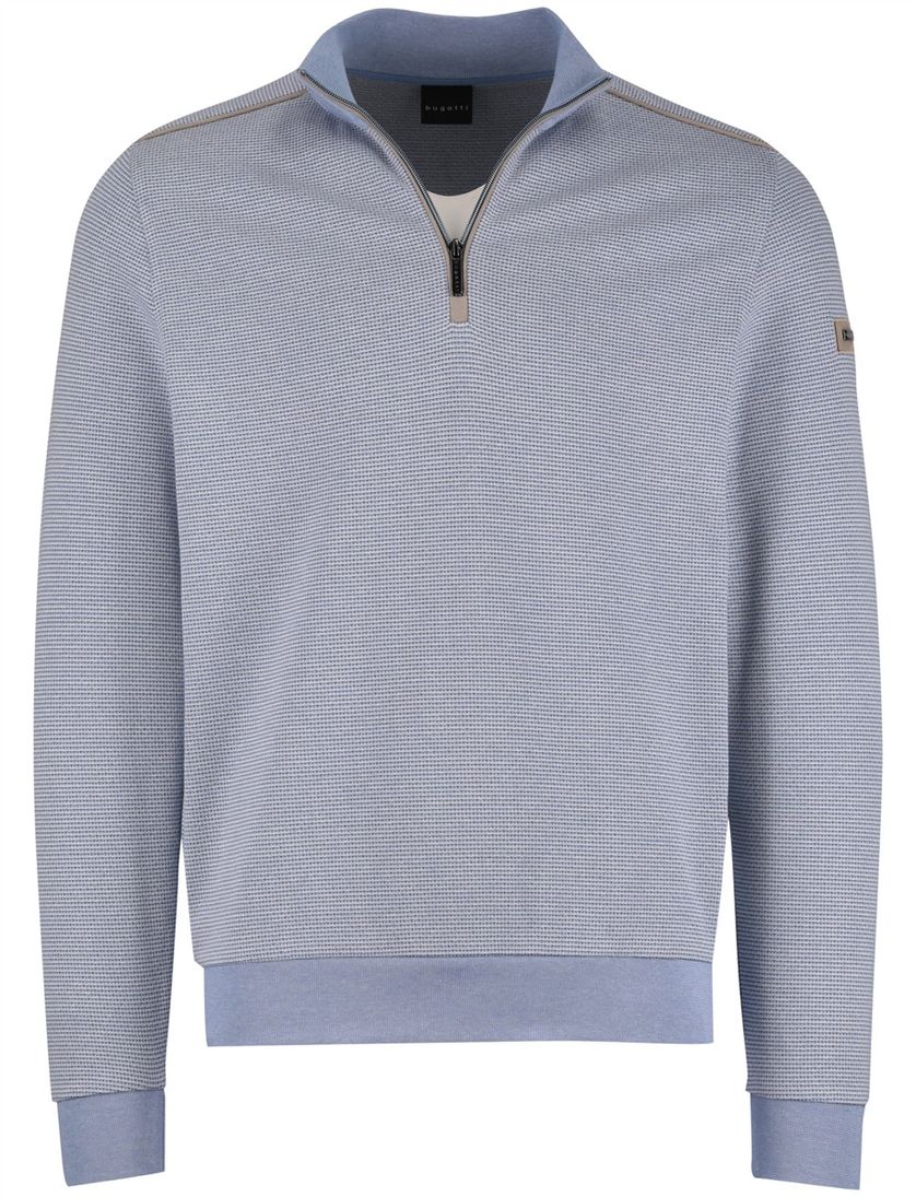 Bugatti trui half zip lichtblauw geprint wijde fit katoen