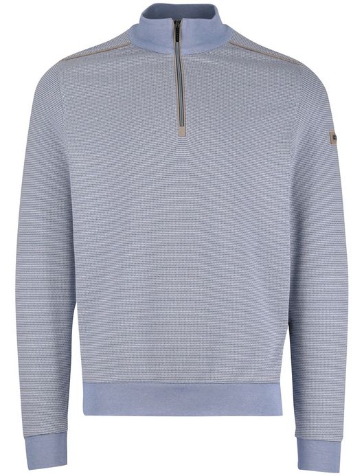Bugatti trui half zip lichtblauw geprint katoen wijde fit