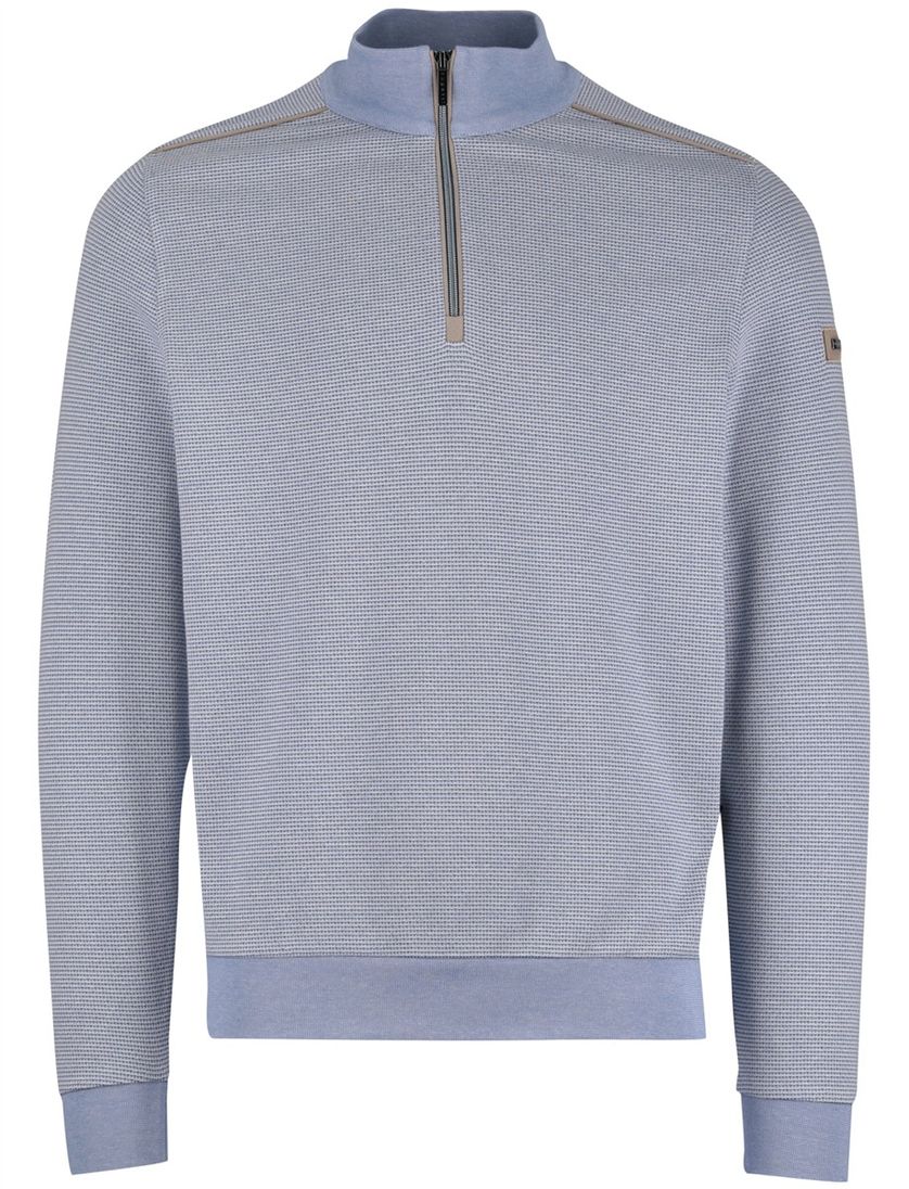 Bugatti trui half zip lichtblauw geprint wijde fit katoen