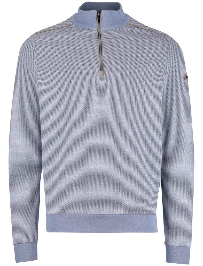 Bugatti trui half zip lichtblauw geprint wijde fit katoen