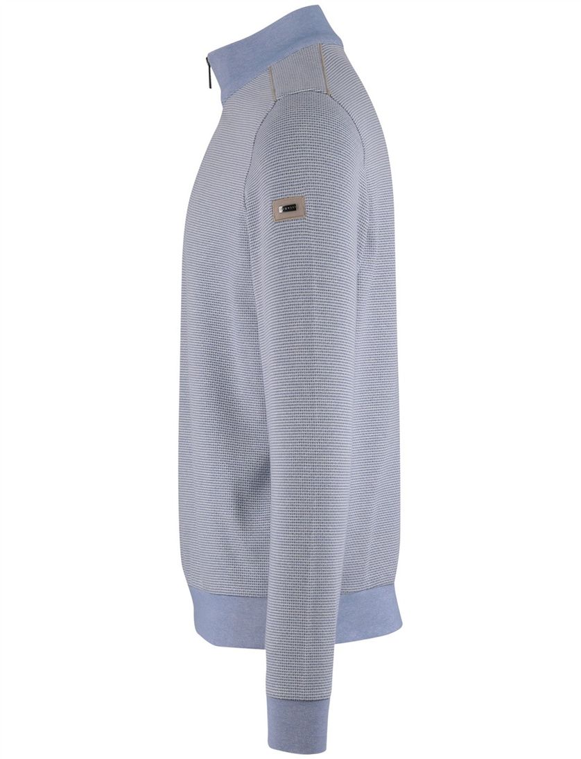 Bugatti trui half zip lichtblauw geprint wijde fit katoen