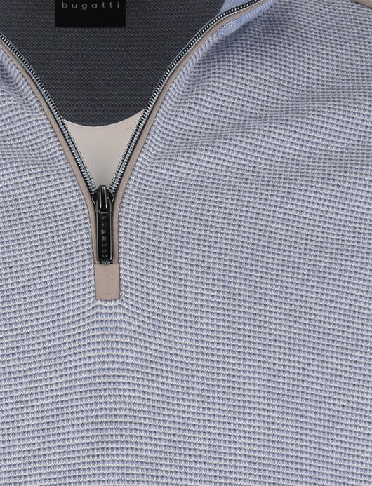 Bugatti trui half zip lichtblauw geprint katoen wijde fit