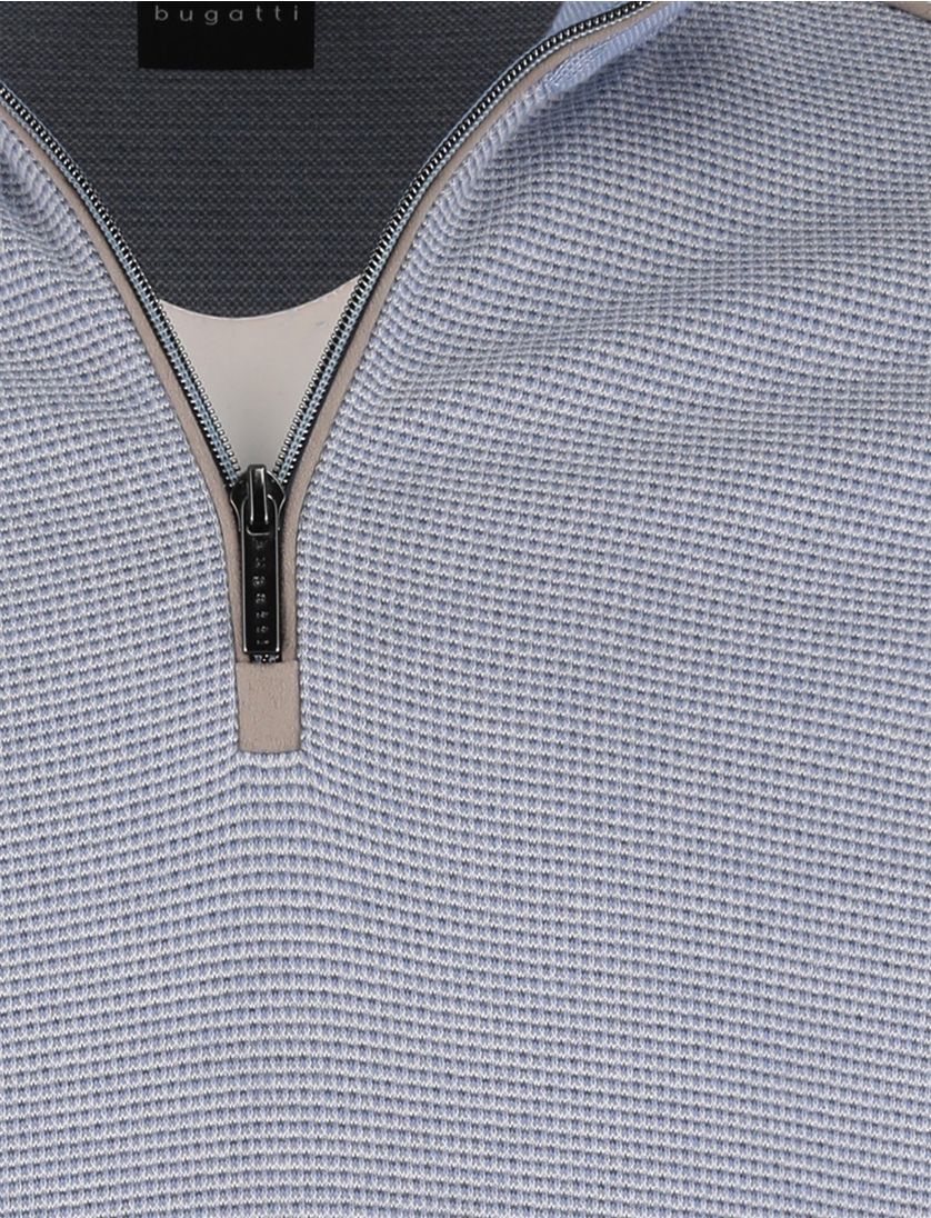 Bugatti trui half zip lichtblauw geprint wijde fit katoen