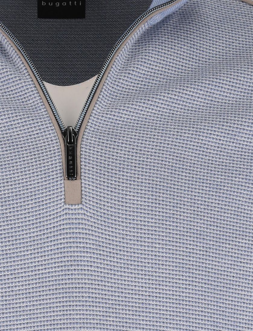 Bugatti trui half zip lichtblauw geprint wijde fit katoen