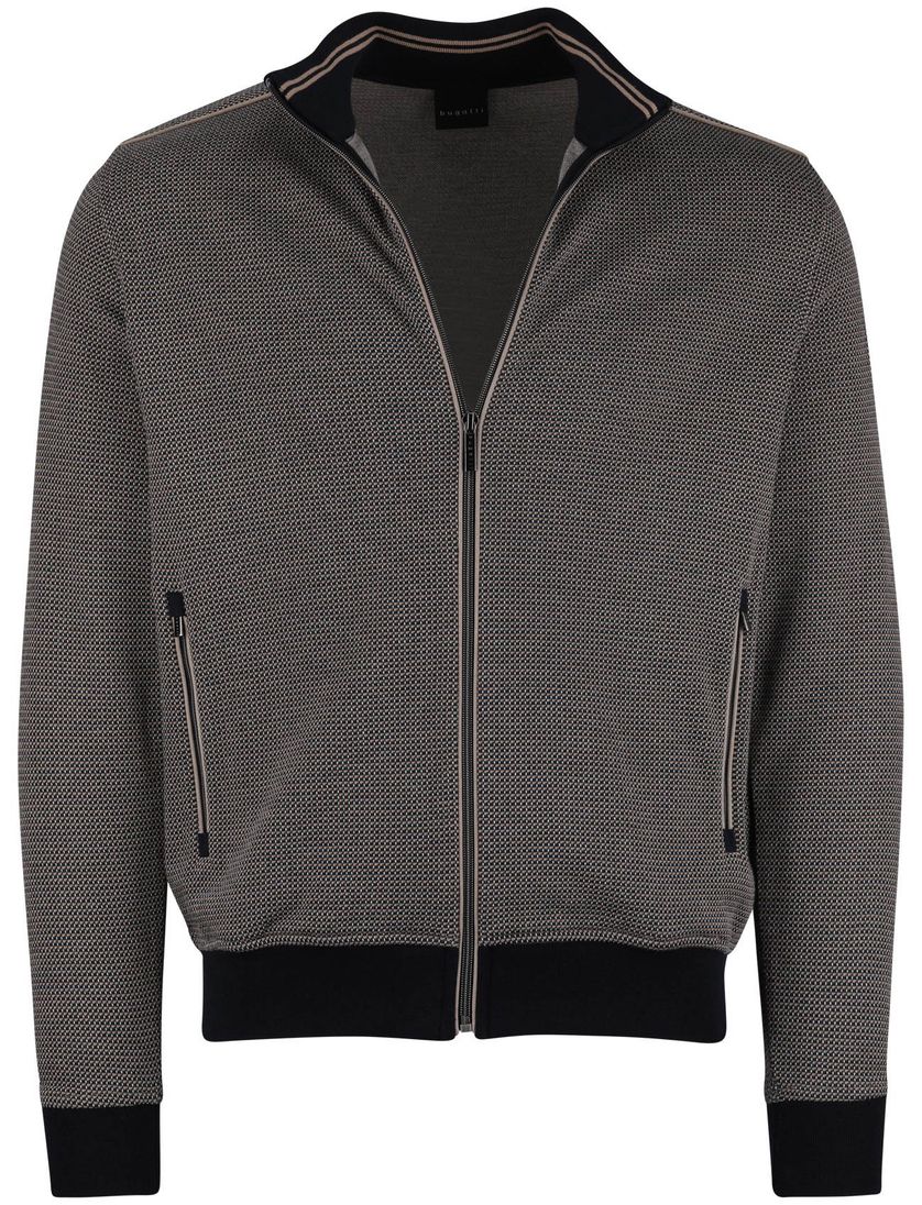 Vest Bugatti donkerblauw print rits wijde fit