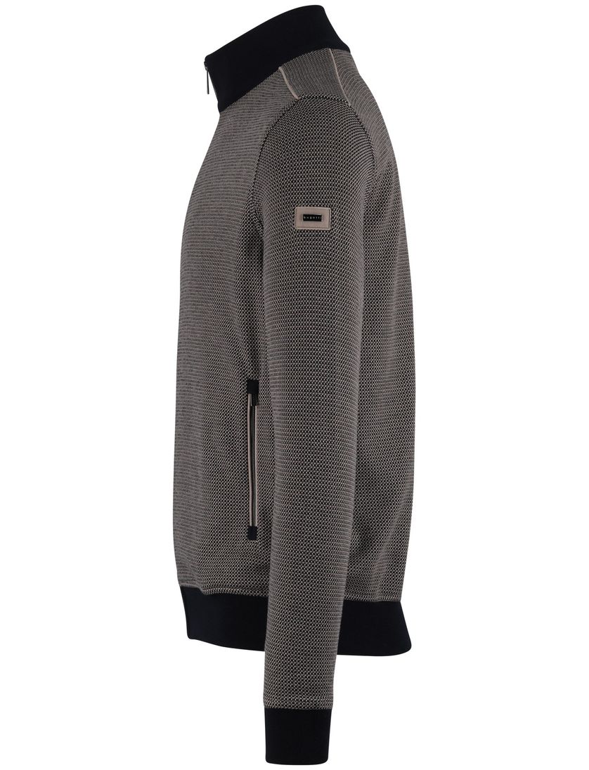 Vest Bugatti donkerblauw print rits wijde fit