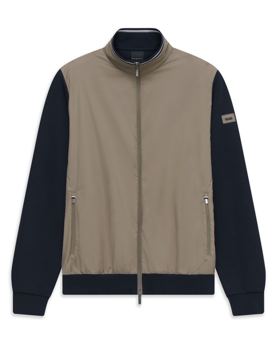 Bugatti vest beige met donkerblauwe mouwen