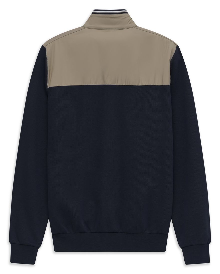 Bugatti vest beige met donkerblauwe mouwen