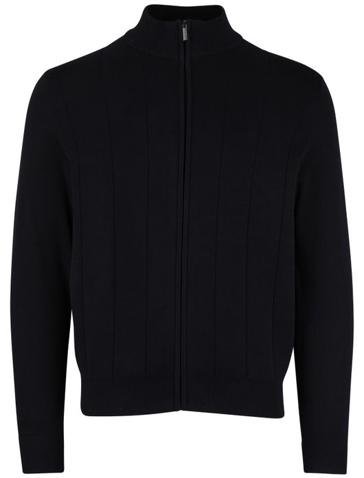 Bugatti vest navy hoge hals strepen textuur