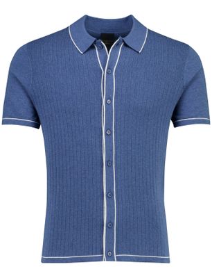 Bugatti poloshirt doorknoops Bugatti blauw witte rand knitted