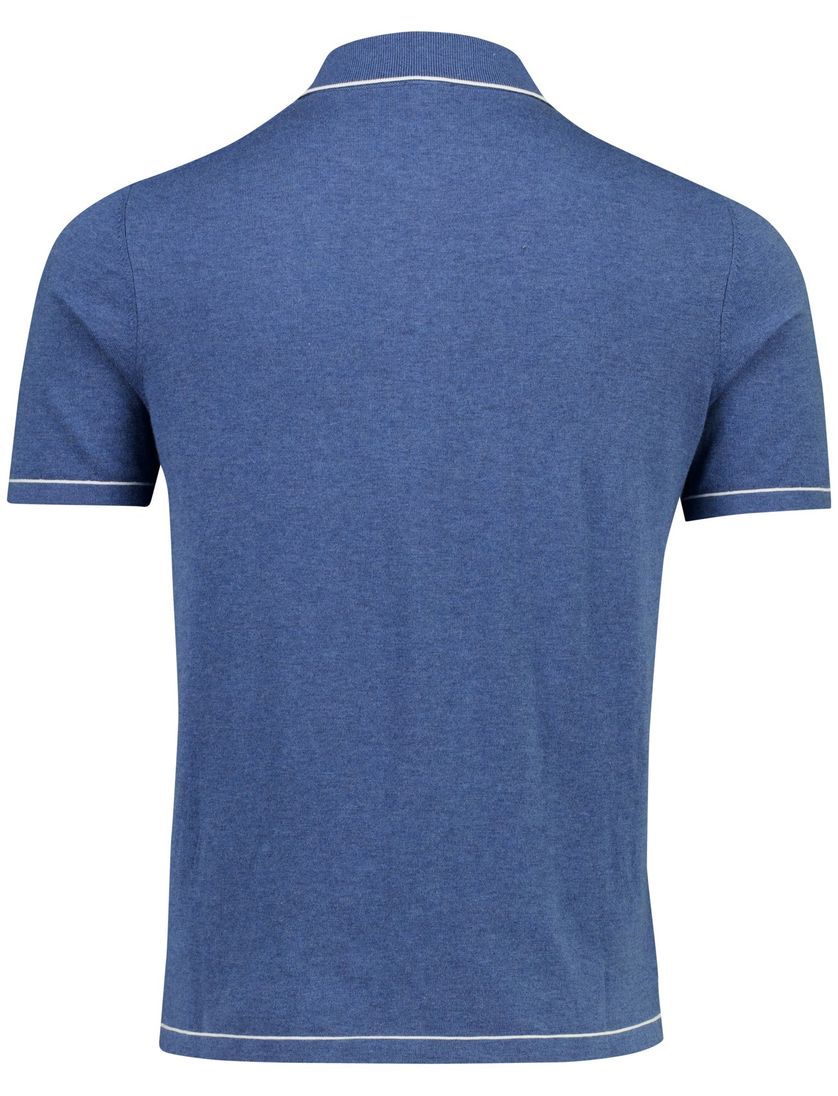 poloshirt doorknoops Bugatti blauw witte rand knitted