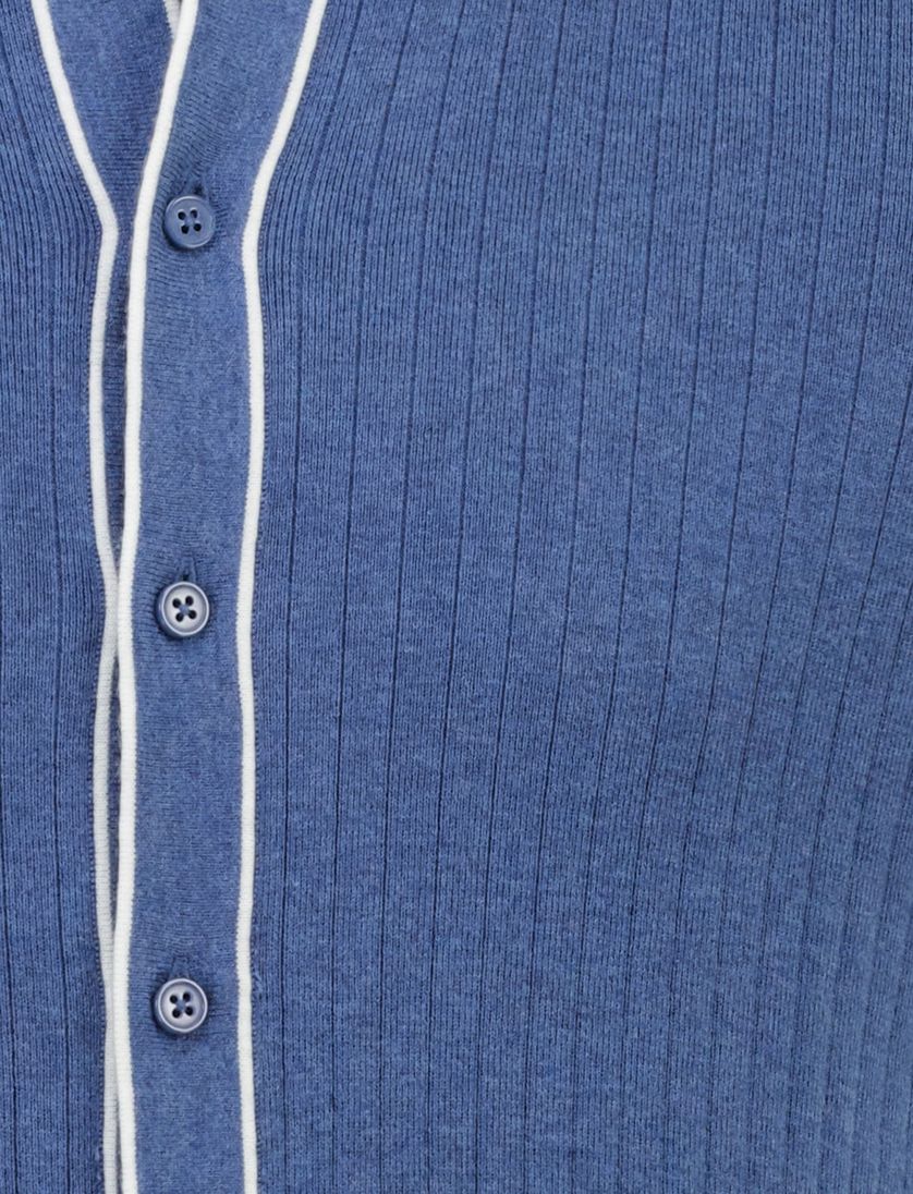 poloshirt doorknoops Bugatti blauw witte rand knitted