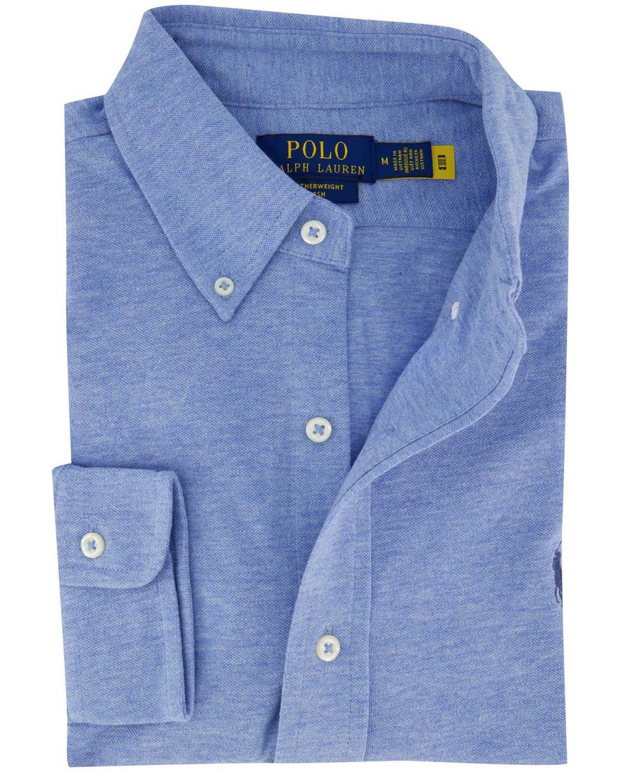 Polo ralph lauren overhemd blauw gemeleerd button down boord