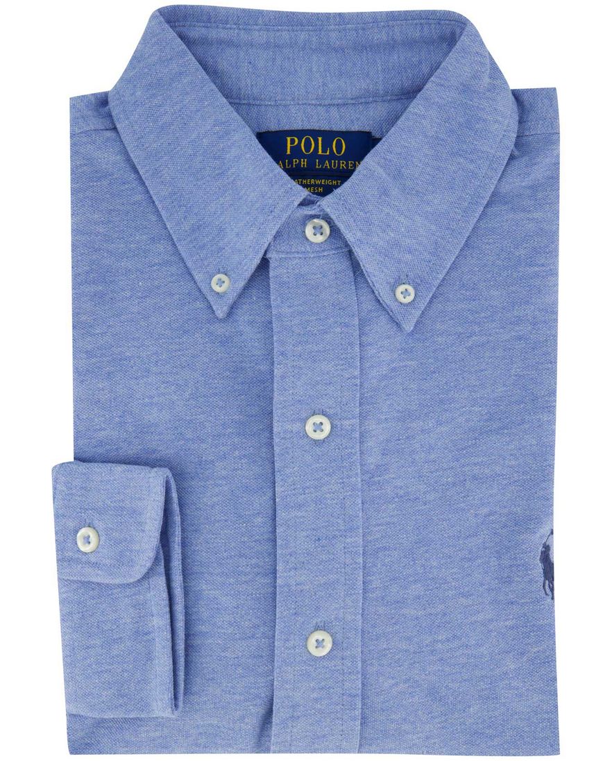 Polo ralph lauren overhemd blauw gemeleerd button down boord
