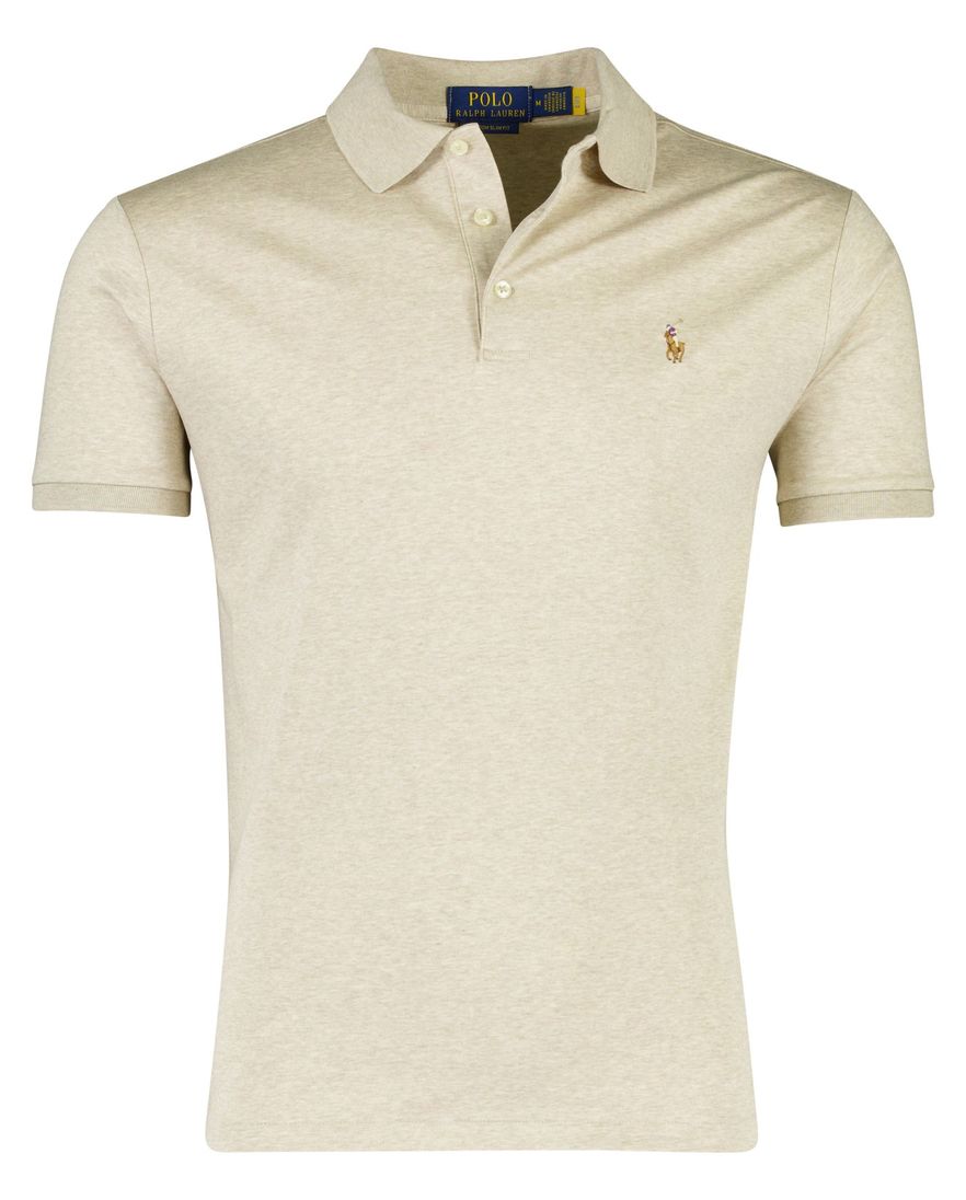 Beige gemeleerd poloshirt polo ralph lauren