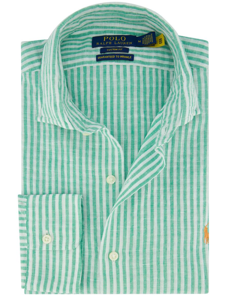 Polo Ralph Lauren Custom Fit overhemd groen wit gestreept linnen