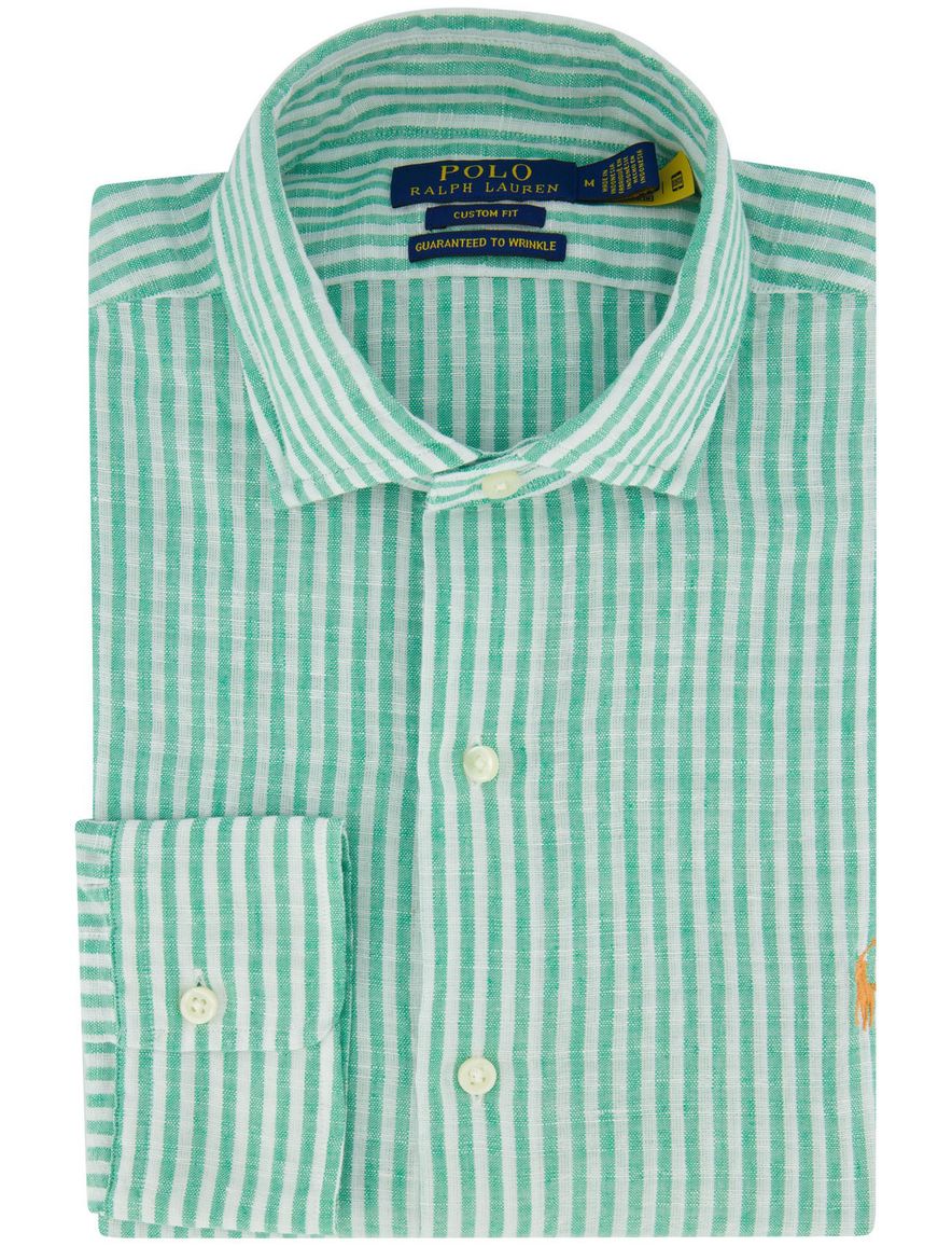 Polo Ralph Lauren Custom Fit overhemd groen wit gestreept linnen