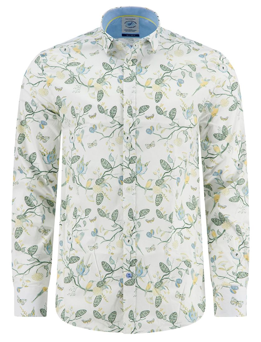 A Fish Named Fred overhemd plant print groen normale fit katoen