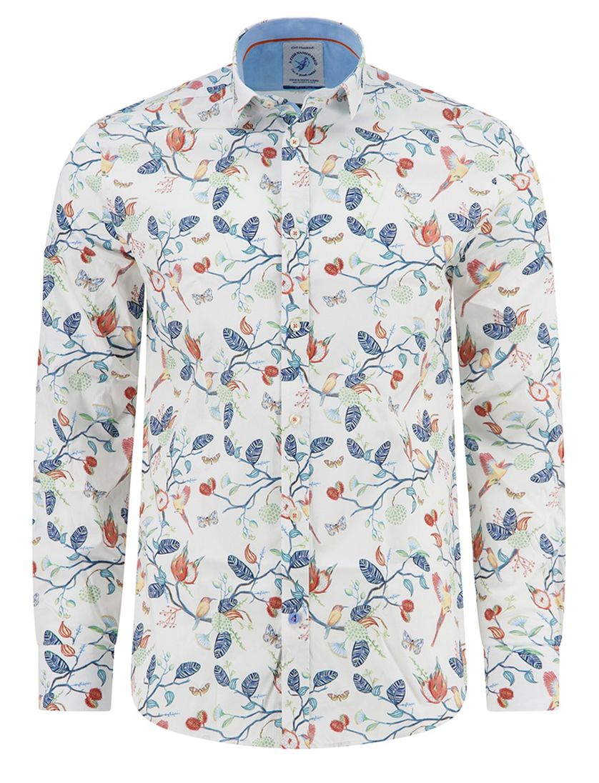 A Fish Named Fred overhemd blauw printje plant normale fit katoen